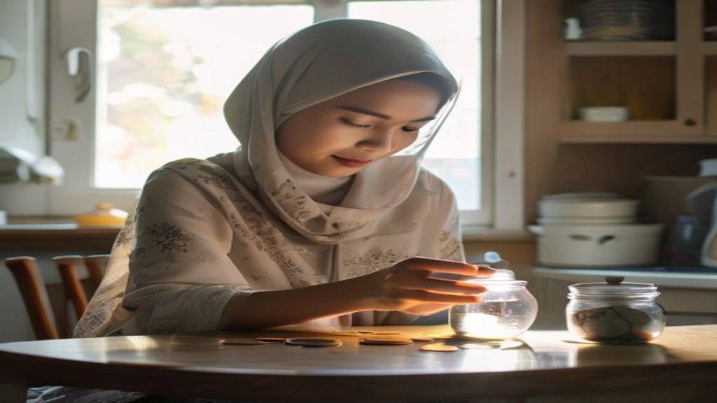 Ilustrasi cara menabung efektif meski dengan gaji kecil, menampilkan langkah sederhana mengatur pengeluaran.