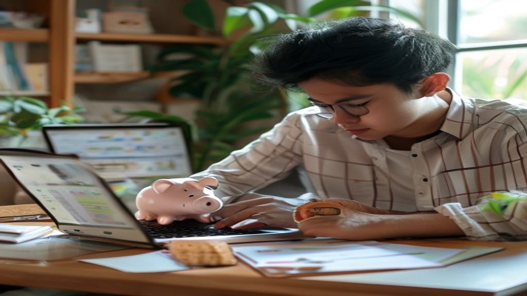 Ilustrasi langkah praktis menabung tepat: catat tujuan, pilih rekening, sisihkan sebagian pendapatan tiap bulan.