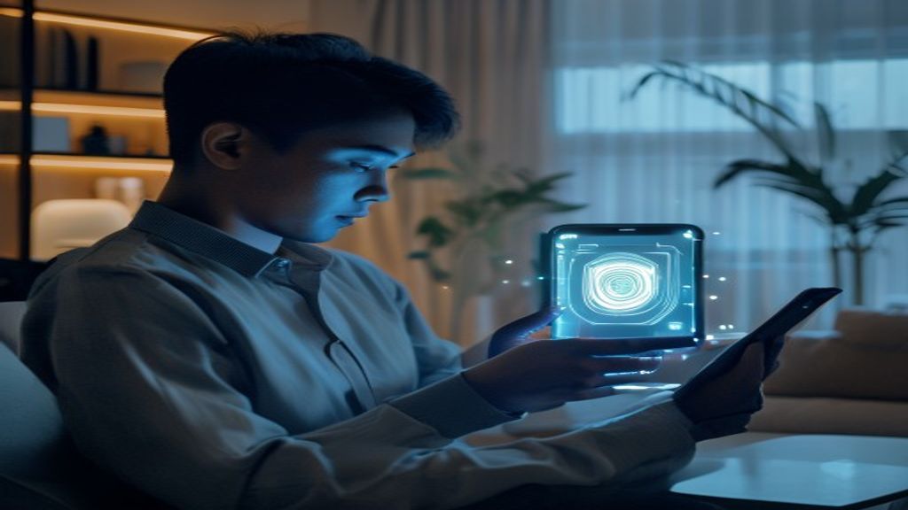 Ikon aplikasi keamanan Android menampilkan perisai biru dengan latar hijau yang melindungi perangkat.