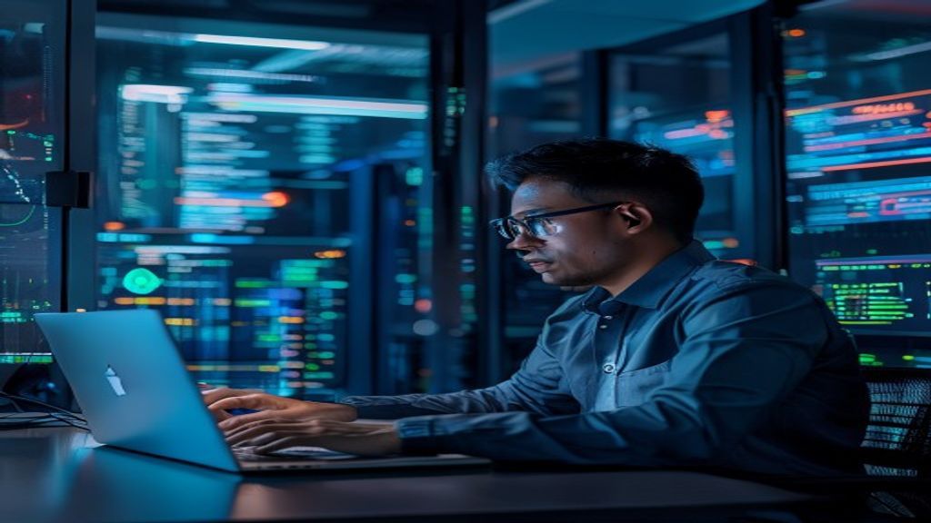 Antarmuka aplikasi keamanan data menampilkan enkripsi end-to-end dan panel kontrol akses.