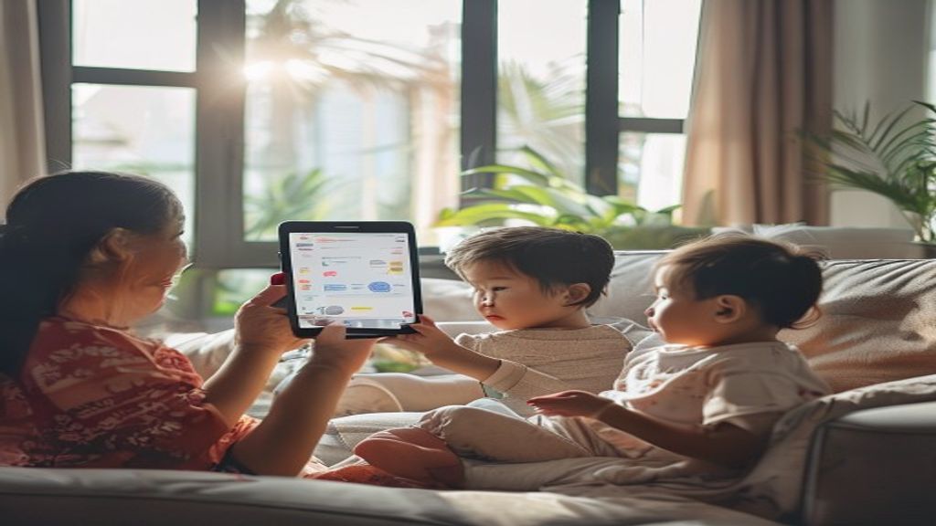 Tampilan antarmuka aplikasi parental control dengan fitur pemantauan anak dan pembatasan konten.