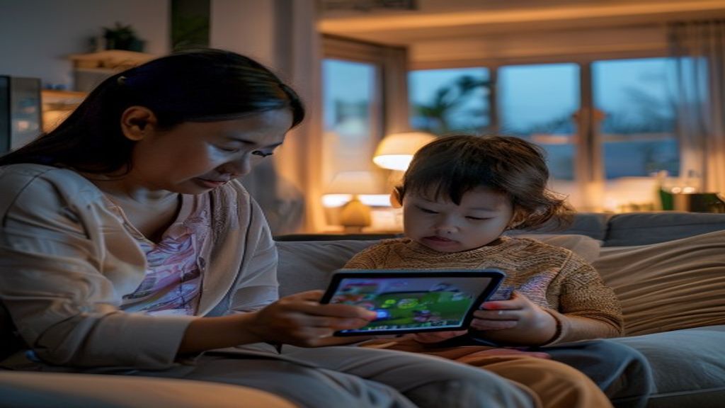 Antarmuka aplikasi parental control memantau aktivitas anak di smartphone dengan filter dan laporan real-time.