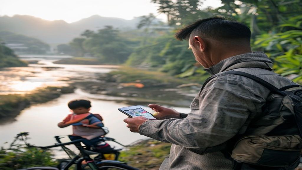 Tampilan antarmuka aplikasi pelacak HP menampilkan peta real-time, lokasi terkini, dan riwayat pergerakan pengguna