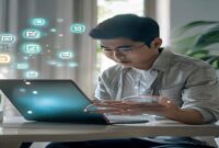 AI Image: kamus bisnis online untuk pemula illustration Ilustrasi kamus bisnis online lengkap untuk pemula, menjelaskan istilah penting dalam e‑commerce dan digital marketing.